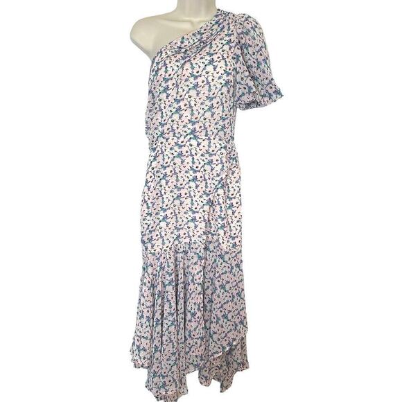 NEW ASTR The Label SANTORINI Chiffon FLORAL Puffy ONE SHOULDER Midi DRESS Sz S - Picture 3 of 8